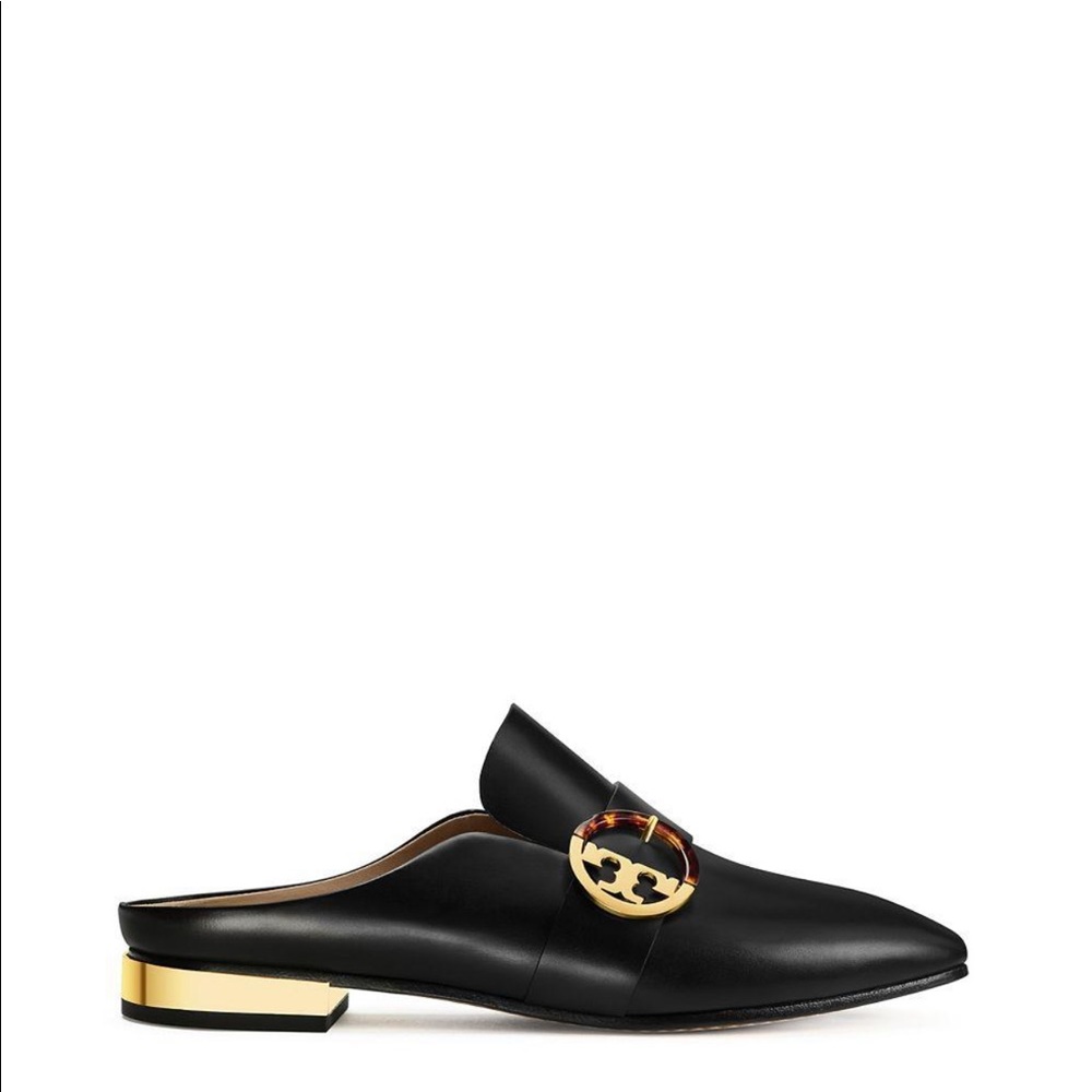 Tory Burch black leather mules Sidney backless loafers sz 10